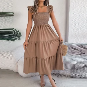 Summer Long Dress For Women Square Collar Sleeveless