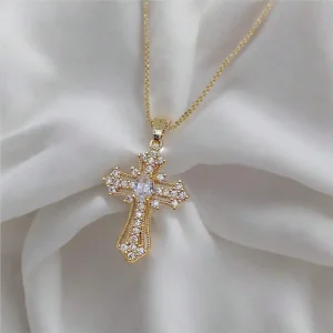 Vintage cross necklace clavicle chain