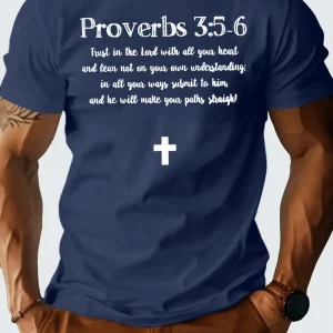 100% Cotton Proverbs 3: 5-6 Christian faith Print Casual T-shirt